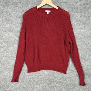 Jessica Simpson Womens Size Large Sweater Top Red Roll Neck Crochet Minimalist